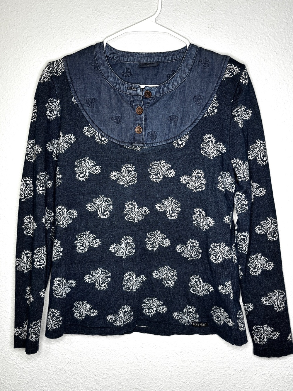 Blue Willi’s Scandi Danish Denim Yoke Thick Cotton Jaquard Top M